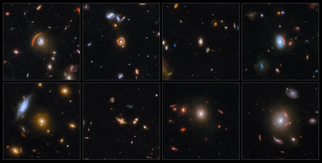 Collage of Webb images showing gravitationally lensed galaxies - ESA Picture of the Month September 2025